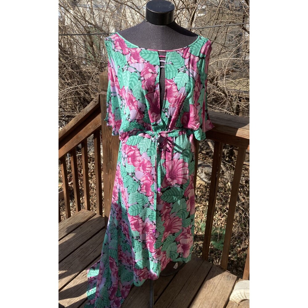 ANTHROPOLOGIE "Hibiscus Dare Midi Dress" maxi by Leifnotes $168 Tropical Hawaii
